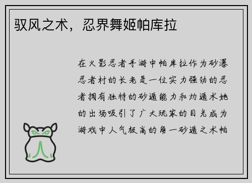 驭风之术，忍界舞姬帕库拉